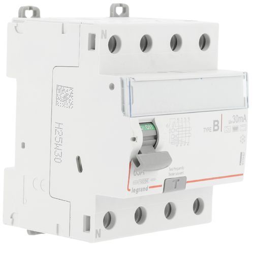 Interrupteur différentiel tétrapolaire 63A 30mA type B 4 modules 400V Legrand DX3