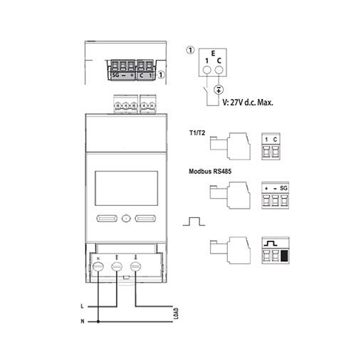 Schéma du compteur d'énergie LEGRAND EMDX³ 63A monophasé certifié MID