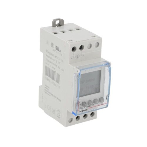 Interrupteur horaire 16A monophasé digital programmable jour/hebdo 2 modules LEGRAND - vue de profil