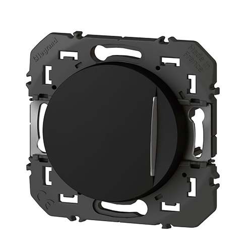 Interrupteur va-et-vient Legrand Dooxie noir mat avec voyant lumineux - vue de profil