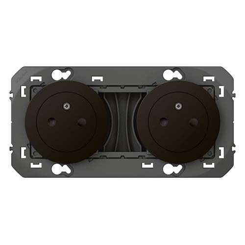 Double prise de courant Legrand Dooxie pré-câblée noir mat - vue de face