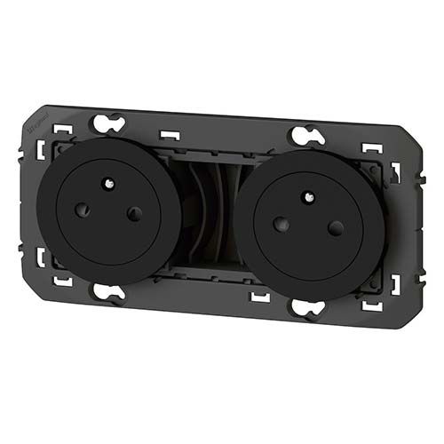Double prise de courant Legrand Dooxie pré-câblée noir mat - vue de profil