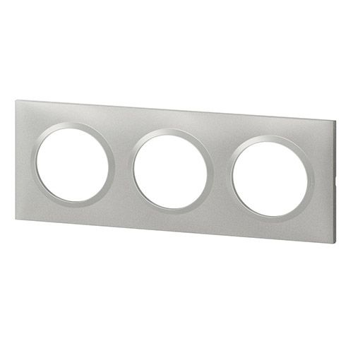 Plaque 3 postes Legrand Dooxie effet aluminium - vue de profil