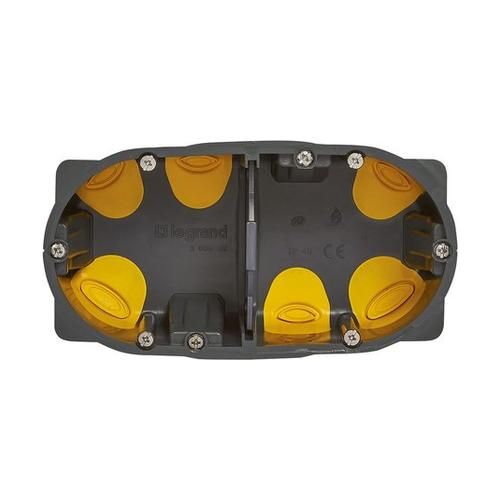 boîte d'encastrement double Legrand Ecobatibox, étanche à l'air BBC - vue de face
