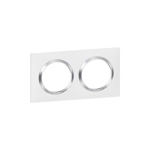 plaque 2 postes Legrand Dooxie® blanc avec bague chromée