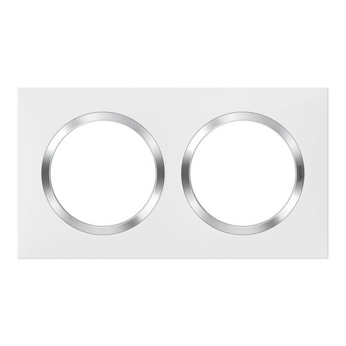 plaque 2 postes Legrand Dooxie® blanc avec bague chromée - vue de face