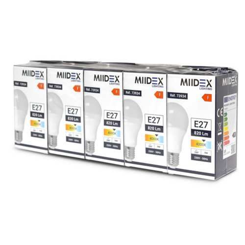 Lot de 5 ampoules LED E27 8,5W Miidex