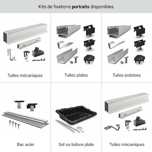 Kits de fixations disponibles avec ce kit autoconsommation complet