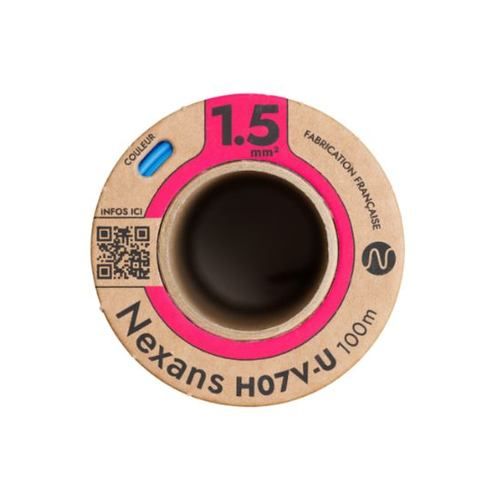 Bobine de 100m de fil électrique rigide H07VU vert/jaune 1,5mm² Nexans Mobiway Pop