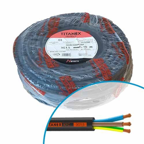 Couronne de 50m de câble électrique H07RNF 3G1,5 mm² Nexans Titanex