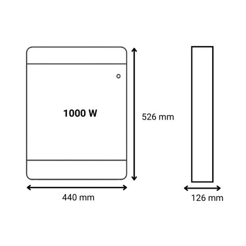 radiateur connecté à inertie fonte Noirot Walter 2 1000W blanc - schéma avec dimensions