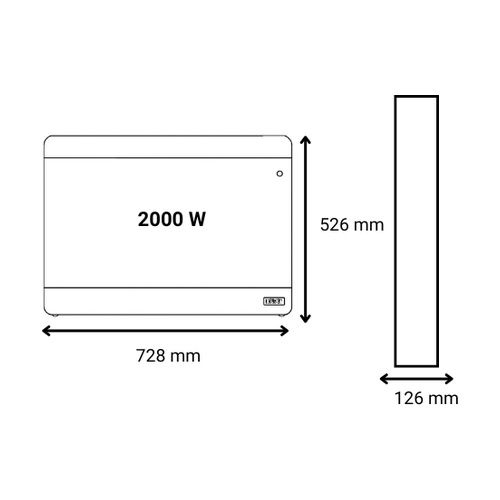 radiateur connecté à inertie fonte Noirot Walter 2 2000W blanc - schéma avec dimensions