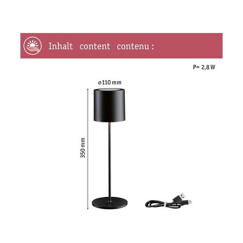 Dimensions de la lampe à poser Paulmann Tuni