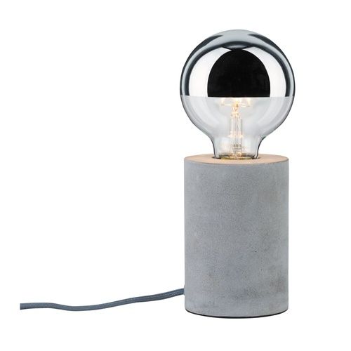 lampe à poser Paulmann Neordic béton gris avec ampoule décorative allumée