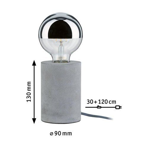 Dimensions de la lampe à poser Paulmann Neordic béton gris avec ampoule décorative