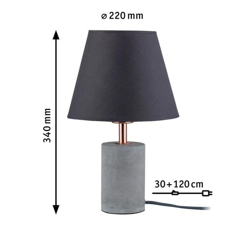 Dimensions de la lampe à poser Paulmann Neordic avec abat-jour en tissu