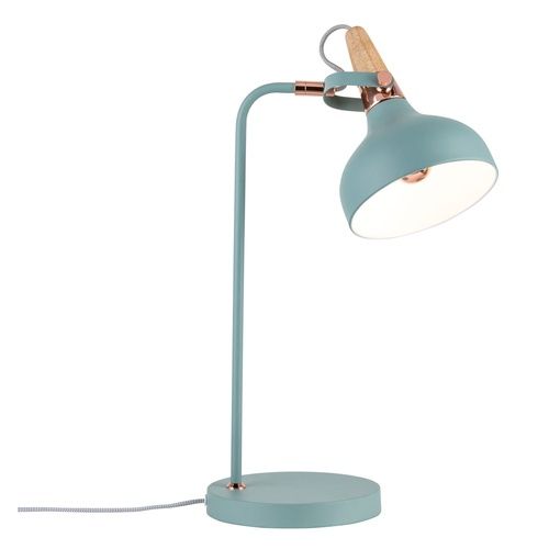 lampe à poser Neordic Juna de Paulmann éclairée finition vert, bois et cuivré