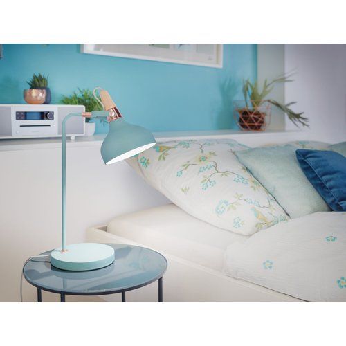 lampe à poser Neordic Juna de Paulmann finition vert, bois et cuivré idéale en lampe de chevet
