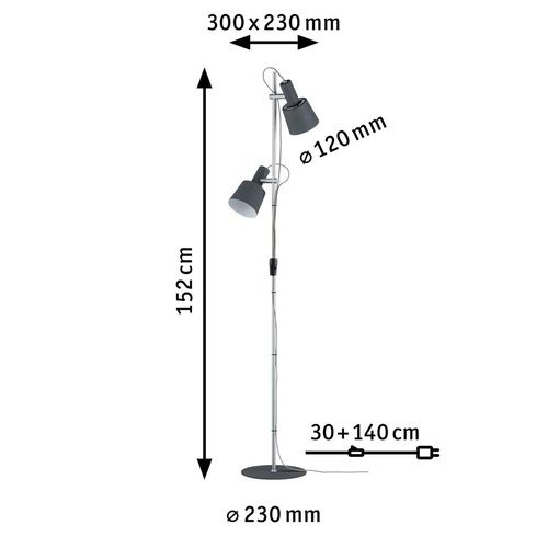 Dimensions du lampadaire Paulmann Neordic Haldar E14 gris foncé et chrome mat