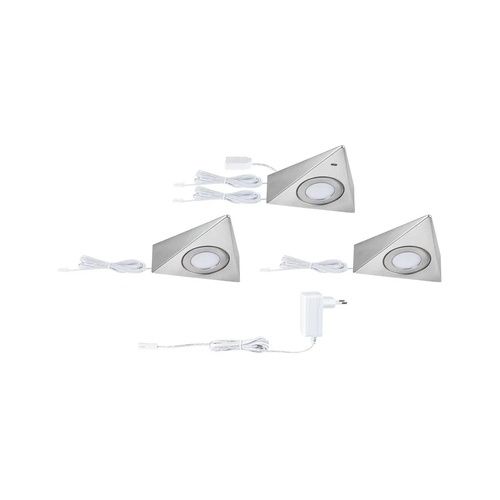 Lot de 3 éclairages LED sous meuble PAULMANN TRIAS acier brossé avec alimentation