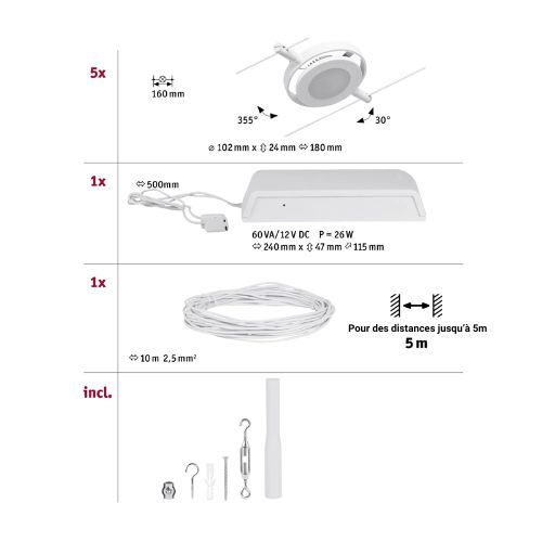 Détail du kit  de système sur câbles spot LED Corduo Paulmann