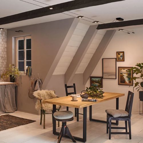 Kit de 5 Spots LED sur câbles Paulmann CORDUO ROUNDMAC noir - photo ambiance intérieur