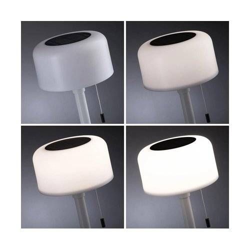 luminaire rechargeable solaire Paulmann Bartja coloris blanc gradable et ses différentes intensités lumineuses