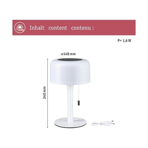 Dimensions luminaire rechargeable solaire Paulmann Bartja coloris blanc gradable