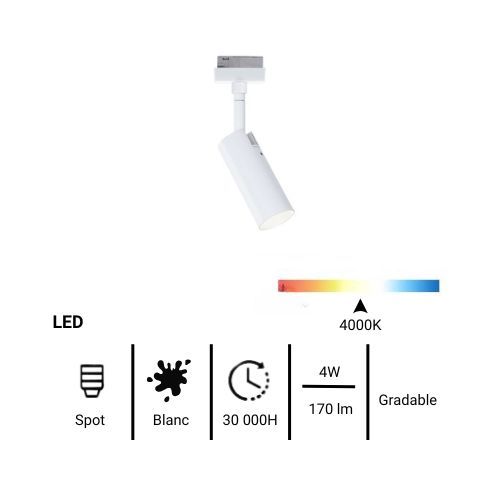 Fiche technique spot LED sur rail Paulmann URAIL TUBO coloris blanc