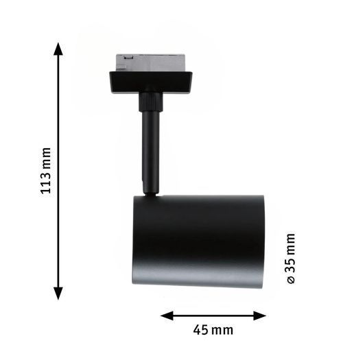 Dimensions spot sur rail LED Paulmann Urail noir mat