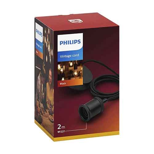 Installez facilement vos ampoules LED décoratives Modern, Vintage ou Classic Philips avec ce cordon de suspension en tissu noir de 2m.