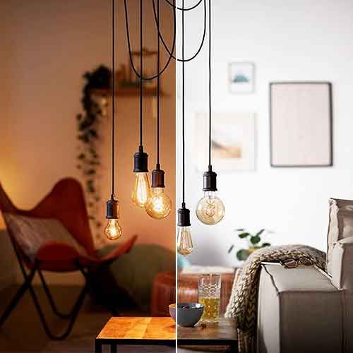 Cette corde de suspension PHILIPS noire MyLiving pour ampoules LED E27 a une puissance max de 60W.