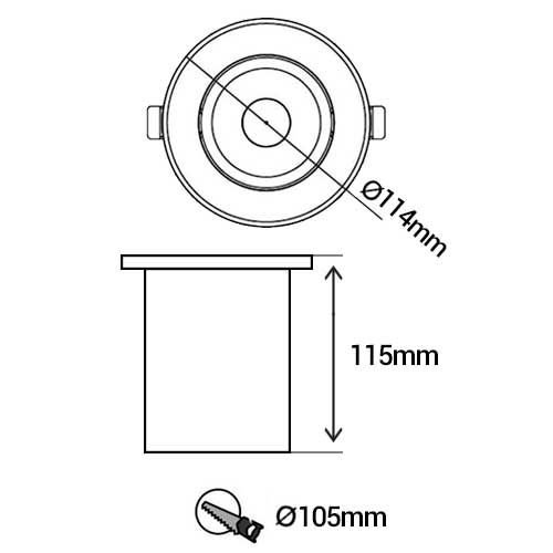 PHILIPS MyGarden Spot LED extérieur encastré de sol rond 230V 3W 270lm 3000K IP67 inox - schéma avec dimensions