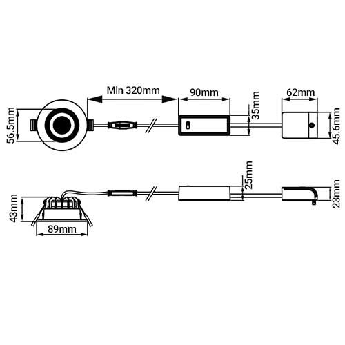 Dimensions du spot LED encastrable Philips