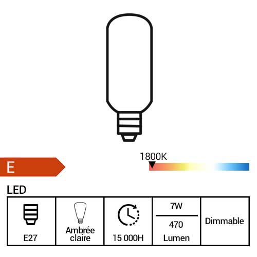 PHILIPS Vintage Ampoule LED filament dimmable E27 230V 7W(=40W) 470lm 1800K Giant tube - fiche technique