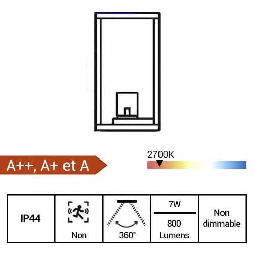 ARLUX Applique extérieure LED Solweig 230V 7W 800lm 2700K anthracite - fiche technique