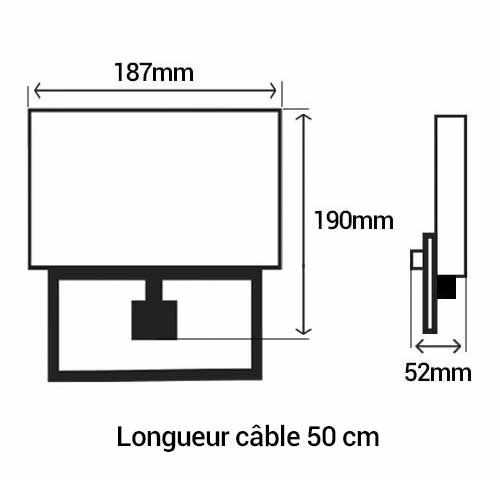Projecteur extérieur LED extra plat précâblé à détection 230V 20W 1700lm 4000K blanc - dimensions