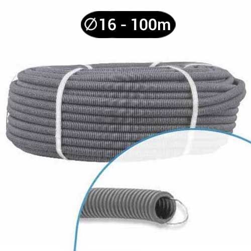 Gaine électrique grise ICTA D16 avec tire-fil PROFIFLEX - Couronne de 100m