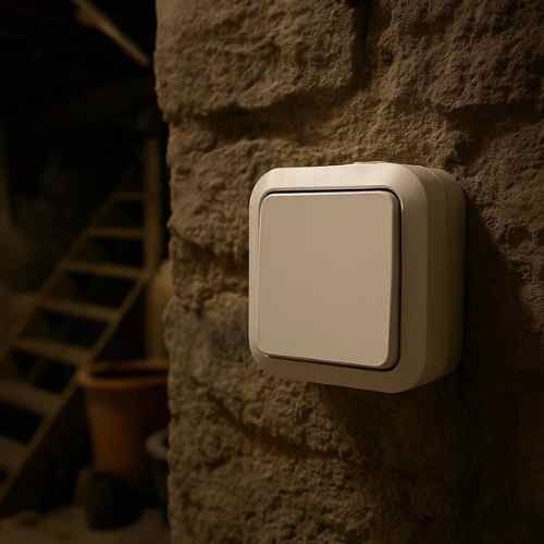 Bouton poussoir blanc étanche Quarx Aquapro - photo ambiance nuit