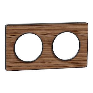 plaque 2 postes Schneider Odace Touch finition bois zebrano avec liseré anthracite