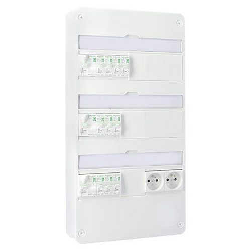 Tableau électrique SCHNEIDER Resi9 XE pré-câblé auto 3 rangées 3ID 40A avec 10 disjoncteurs + 2 prises modulaires
