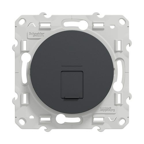 prise RJ45 Cat 6A Schneider Odace coloris anthracite - vue de face