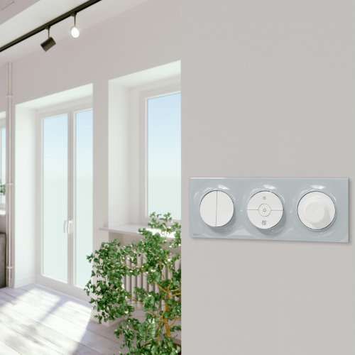 Plaque de finition 3 postes schneider odace styl coloris sable - photo ambiance intérieur