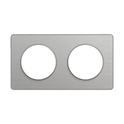 plaque 2 postes schneider odace styl aluminium brossé - vue de face