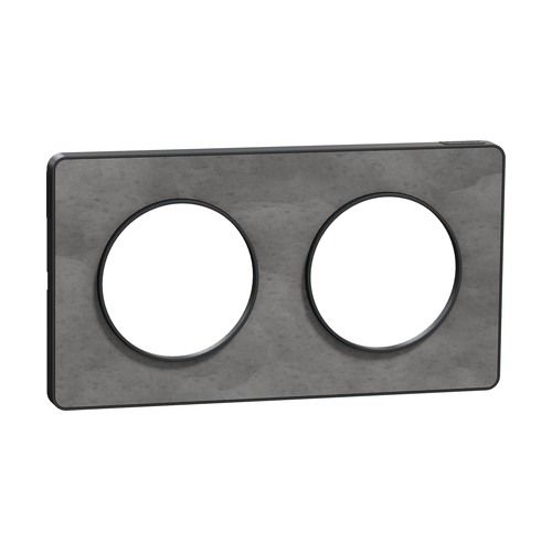 Plaque double SCHNEIDER Odace Touch ardoise avec liseré anthracite - vue de profil