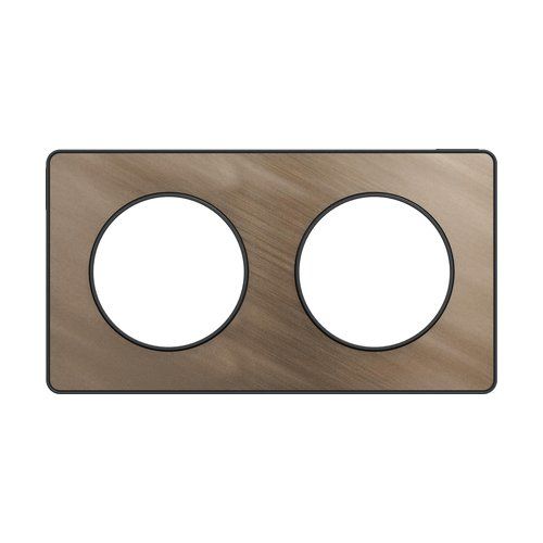 plaque de finition 2 postes Schneider Odace Touch finition bronze brossé et liseré anthracite - vue de face