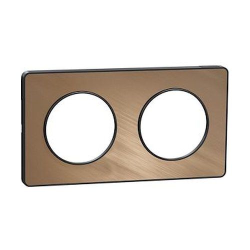 plaque de finition 2 postes Schneider Odace Touch finition bronze brossé et liseré anthracite