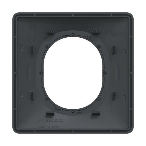 Plaque de finition Schneider Ovalis 1 poste anthracite avec bague effet argent chromé - vue de dos