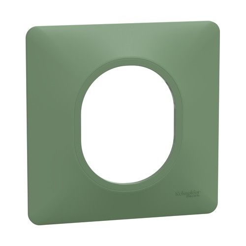 plaque de finition 1 poste Schneider Ovalis couleur vert forêt - vue de profil