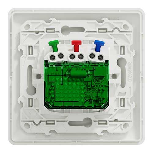 Prise de courant 2P+T + USB Type-C complète affleurante coloris blanc SCHNEIDER Ovalis - vue de dos